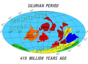 Location of land masses during the Silurian period.